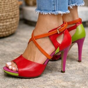 Nine West Multicolor Strappy High Heel Sandals Size 9 Colorblock Dress Heels